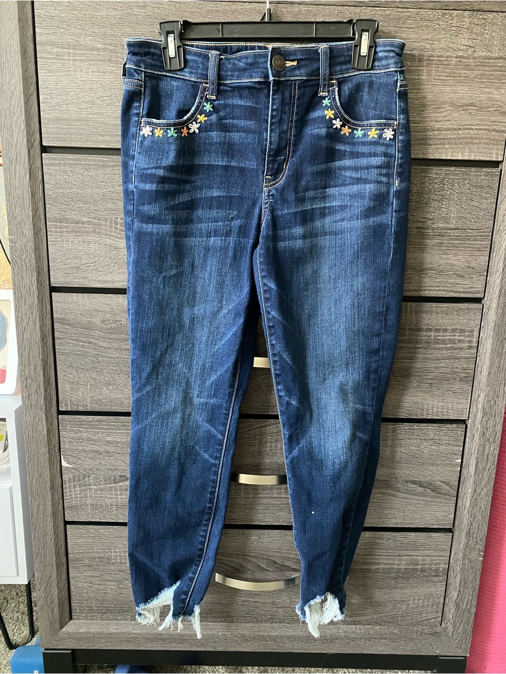 American Eagle Outfitters Dark Blue Embroidered Ankle Jeans